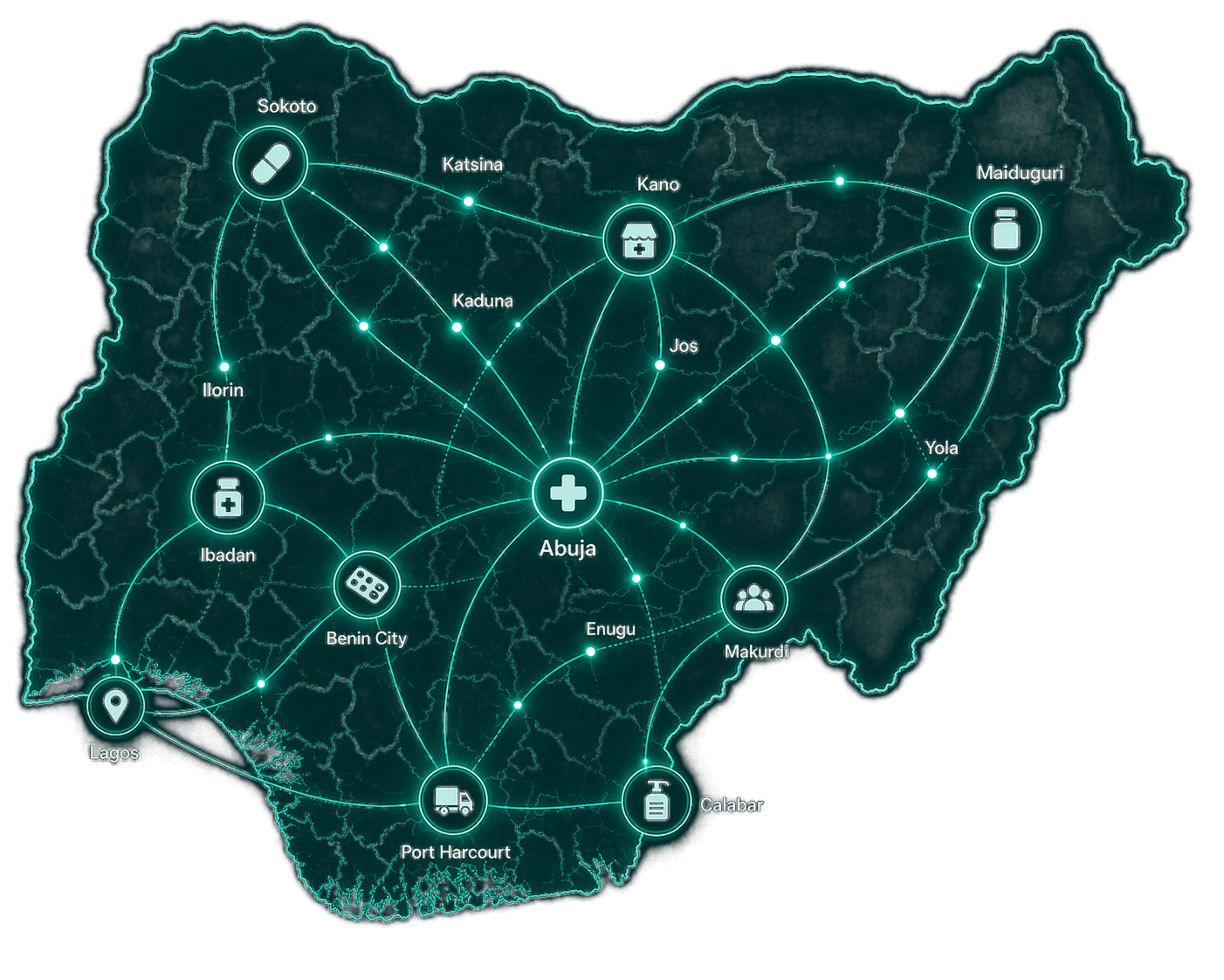 Illustrated map of Nigeria showing connected product intelligence across regions